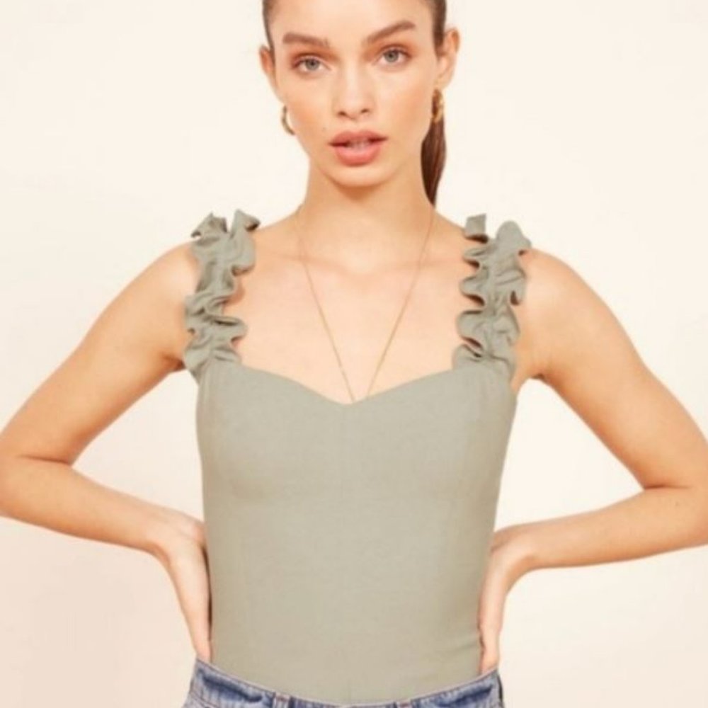 REFORMATION Ruffle Tank - Seafoam Green XS